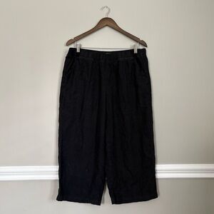 Croft & Barrow Women’s Black Linen Blend Cropped Wide Leg Pull On Pants Size L